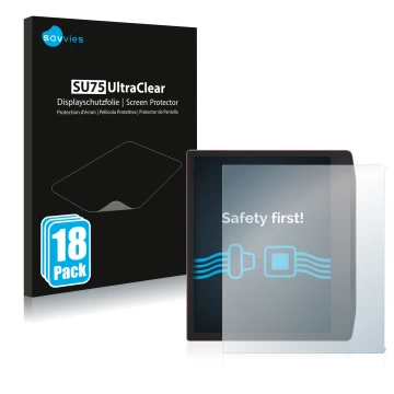 Face avant d’un emballage produit avec le logo de la marque Savvies. À côté, l’appareil PocketBook Era est représenté avec la 