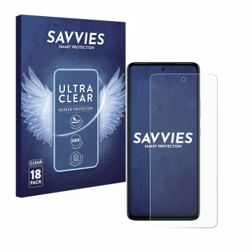 Face avant d’un emballage produit avec le logo de la marque Savvies. À côté, l’appareil Motorola Moto G72 est représenté avec 