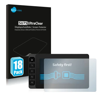 Face avant d’un emballage produit avec le logo de la marque Savvies. À côté, l’appareil SmallHD Ultra 5 est représenté avec la