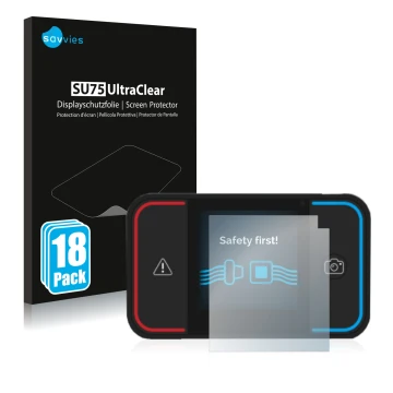 Face avant d’un emballage produit avec le logo de la marque Savvies. À côté, l’appareil Saphe Drive Pro est représenté avec la