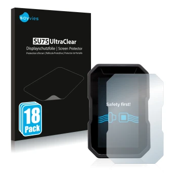 Face avant d’un emballage produit avec le logo de la marque Savvies. À côté, l’appareil Ducati DesertX 2022 est représenté ave