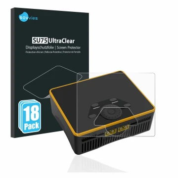 Face avant d’un emballage produit avec le logo de la marque Savvies. À côté, l’appareil Junsi iCharger DX6 est représenté avec