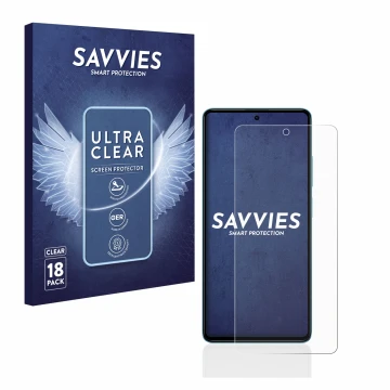 Face avant d’un emballage produit avec le logo de la marque Savvies. À côté, l’appareil Xiaomi Poco F5 est représenté avec la 