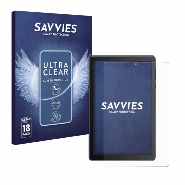 Face avant d’un emballage produit avec le logo de la marque Savvies. À côté, l’appareil TCL Tab 8V est représenté avec la prot