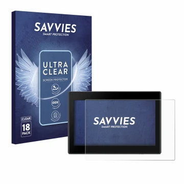 Face avant d’un emballage produit avec le logo de la marque Savvies. À côté, l’appareil Garmin Drive 53 5