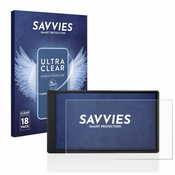 Face avant d’un emballage produit avec le logo de la marque Savvies. À côté, l’appareil Garmin Drive 55 est représenté avec la