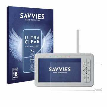 Face avant d’un emballage produit avec le logo de la marque Savvies. À côté, l’appareil Babysense HD S2 5