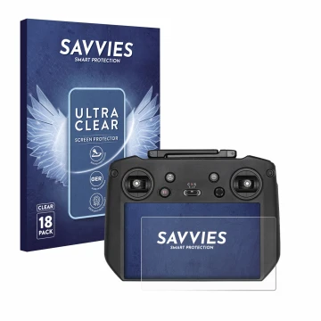 Face avant d’un emballage produit avec le logo de la marque Savvies. À côté, l’appareil DJI Mavic 3 RC Pro est représenté avec