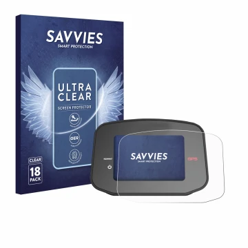 Face avant d’un emballage produit avec le logo de la marque Savvies. À côté, l’appareil PowaKaddy CT8 GPS est représenté avec 