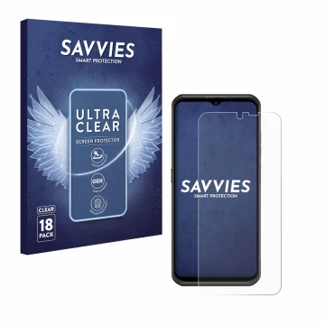 Face avant d’un emballage produit avec le logo de la marque Savvies. À côté, l’appareil Ulefone Armor 17 Pro est représenté av