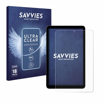 Face avant d’un emballage produit avec le logo de la marque Savvies. À côté, l’appareil Alldocube iPlay 50 mini est représenté