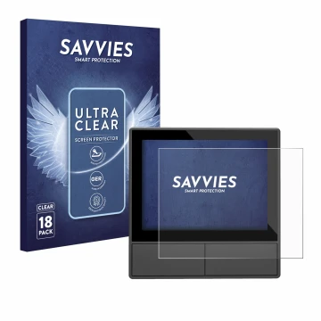 Face avant d’un emballage produit avec le logo de la marque Savvies. À côté, l’appareil SONOFF NSPanel Smart Scene Wall Switch