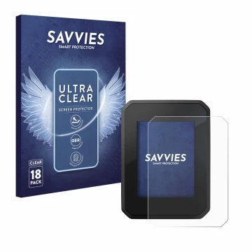 Face avant d’un emballage produit avec le logo de la marque Savvies. À côté, l’appareil FIT Display Compact est représenté ave