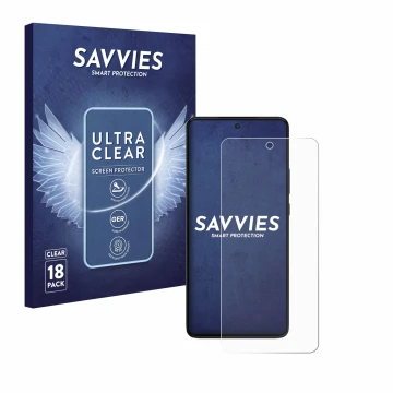 Face avant d’un emballage produit avec le logo de la marque Savvies. À côté, l’appareil Motorola Moto G84 est représenté avec 