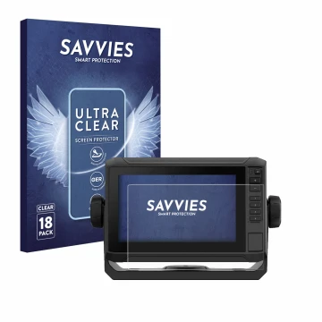 Face avant d’un emballage produit avec le logo de la marque Savvies. À côté, l’appareil Garmin ECHOMAP UHD2 7