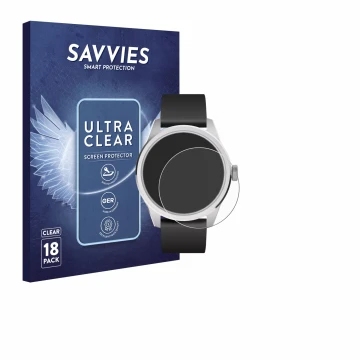 Face avant d’un emballage produit avec le logo de la marque Savvies. À côté, l’appareil Withings ScanWatch 2 (42 mm) est repré