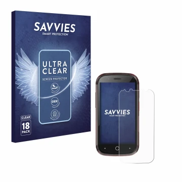 Face avant d’un emballage produit avec le logo de la marque Savvies. À côté, l’appareil Unihertz Jelly Star est représenté ave