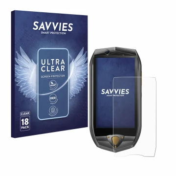 Face avant d’un emballage produit avec le logo de la marque Savvies. À côté, l’appareil Oukitel K16 est représenté avec la pro