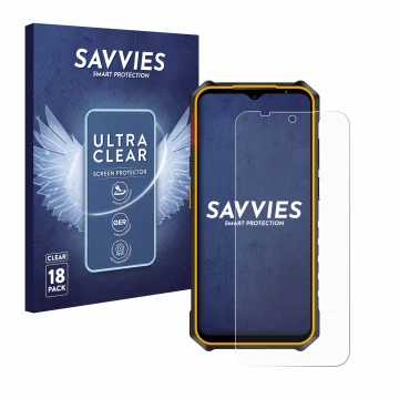 Face avant d’un emballage produit avec le logo de la marque Savvies. À côté, l’appareil Ulefone Armor X13 est représenté avec 