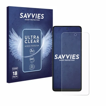 Face avant d’un emballage produit avec le logo de la marque Savvies. À côté, l’appareil TCL 40 NXTPAPER est représenté avec la