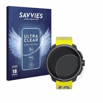 Face avant d’un emballage produit avec le logo de la marque Savvies. À côté, l’appareil Suunto Race est représenté avec la pro