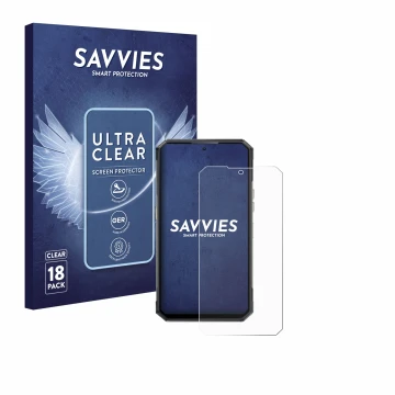 Face avant d’un emballage produit avec le logo de la marque Savvies. À côté, l’appareil Oukitel WP30 Pro est représenté avec l