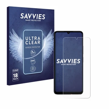 Face avant d’un emballage produit avec le logo de la marque Savvies. À côté, l’appareil Xiaomi Poco C65 est représenté avec la
