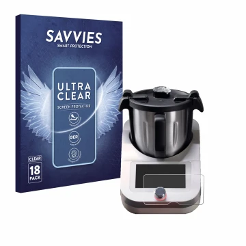 Face avant d’un emballage produit avec le logo de la marque Savvies. À côté, l’appareil Ufesa TotalChef RK7 est représenté ave