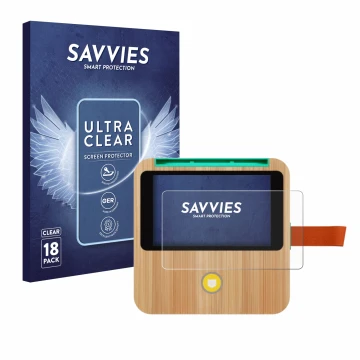 Face avant d’un emballage produit avec le logo de la marque Savvies. À côté, l’appareil tigerbox Touch Plus est représenté ave