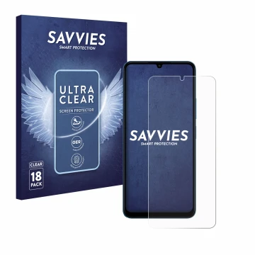 Face avant d’un emballage produit avec le logo de la marque Savvies. À côté, l’appareil Xiaomi Redmi 13C 5G est représenté ave