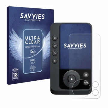 Face avant d’un emballage produit avec le logo de la marque Savvies. À côté, l’appareil Profoto Connect Pro est représenté ave