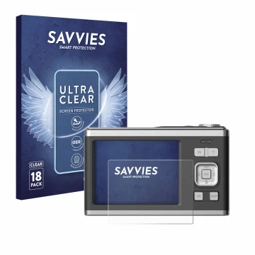Face avant d’un emballage produit avec le logo de la marque Savvies. À côté, l’appareil Rollei Compactline 10X est représenté 
