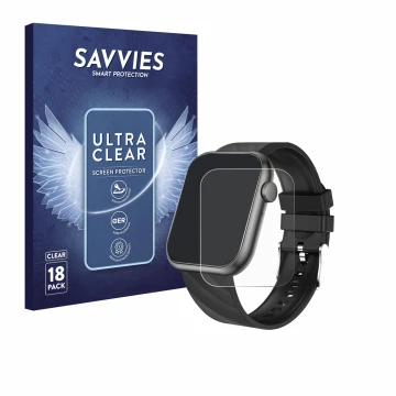 Face avant d’un emballage produit avec le logo de la marque Savvies. À côté, l’appareil walkbee Smartwatch 1.96
