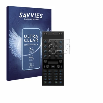 Face avant d’un emballage produit avec le logo de la marque Savvies. À côté, l’appareil Native Instruments Traktor Kontrol X1 