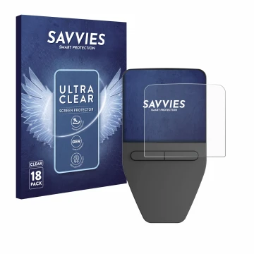 Face avant d’un emballage produit avec le logo de la marque Savvies. À côté, l’appareil Trezor Safe 3 est représenté avec la p