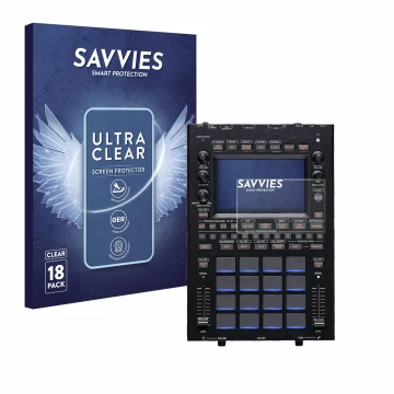 Face avant d’un emballage produit avec le logo de la marque Savvies. À côté, l’appareil KORG KAOSS Replay est représenté avec 