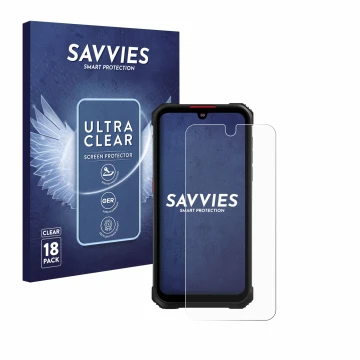 Face avant d’un emballage produit avec le logo de la marque Savvies. À côté, l’appareil Hotwav Cyber 9 Pro est représenté avec