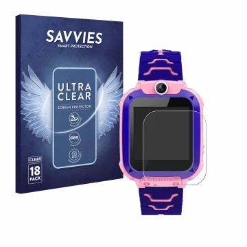 Face avant d’un emballage produit avec le logo de la marque Savvies. À côté, l’appareil Bothergu Kids Smartwatch Q12 est repré