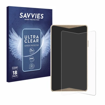 Face avant d’un emballage produit avec le logo de la marque Savvies. À côté, l’appareil ELLIPAL Titan 2.0 Cold Wallet est repr
