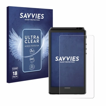 Face avant d’un emballage produit avec le logo de la marque Savvies. À côté, l’appareil Hiby R6 III est représenté avec la pro