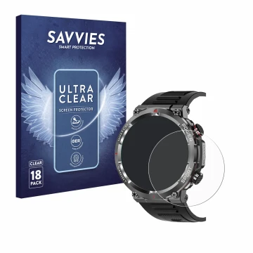 Face avant d’un emballage produit avec le logo de la marque Savvies. À côté, l’appareil Iowodo W50 1.39