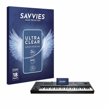 Face avant d’un emballage produit avec le logo de la marque Savvies. À côté, l’appareil KORG Pa5X est représenté avec la prote