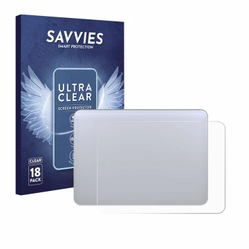 Face avant d’un emballage produit avec le logo de la marque Savvies. À côté, l’appareil Apple Magic 3 (Touch Trackpad) est rep
