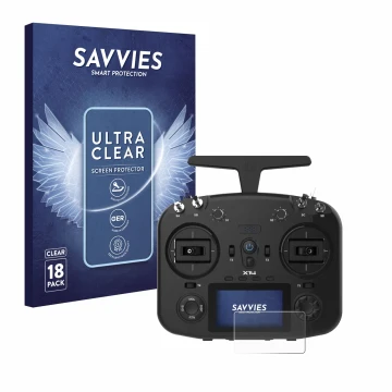 Face avant d’un emballage produit avec le logo de la marque Savvies. À côté, l’appareil FrSky TWIN X14 est représenté avec la 