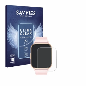 Face avant d’un emballage produit avec le logo de la marque Savvies. À côté, l’appareil walkbee Smartwatch 1.83
