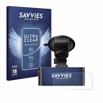Face avant d’un emballage produit avec le logo de la marque Savvies. À côté, l’appareil Redtiger F7NS 4K est représenté avec l