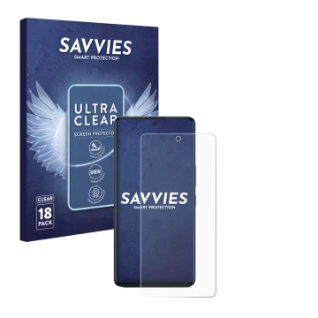 Face avant d’un emballage produit avec le logo de la marque Savvies. À côté, l’appareil Infinix GT 20 Pro est représenté avec 