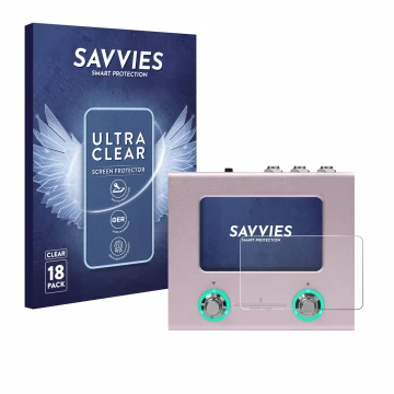 Face avant d’un emballage produit avec le logo de la marque Savvies. À côté, l’appareil Hotone Ampero Mini est représenté avec