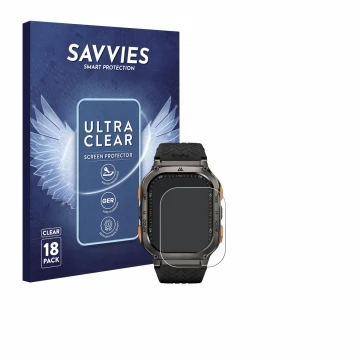 Face avant d’un emballage produit avec le logo de la marque Savvies. À côté, l’appareil Kospet Tank M3 Ultra est représenté av