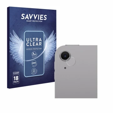Face avant d’un emballage produit avec le logo de la marque Savvies. À côté, l’appareil Apple iPad Air 11